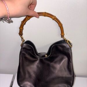 Gucci Black Leather Hobo Bag with Bamboo Handle